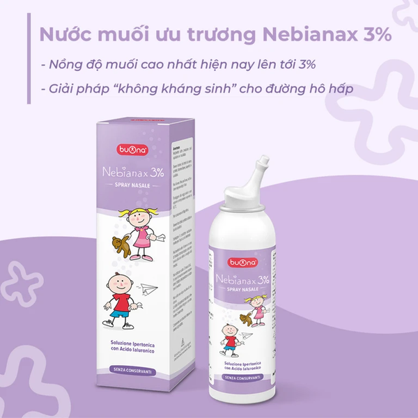 Xịt mũi Buona Nebianax 3% Spray 100ml – Làm sạch khoang mũi, hỗ trợ giảm nghẹt mũi