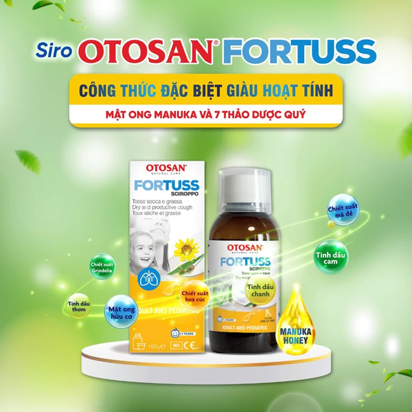 Siro ho Fortuss Otosan 180g – Hỗ trợ làm dịu ho khan, ho có đờm và bảo vệ niêm mạc hầu họng