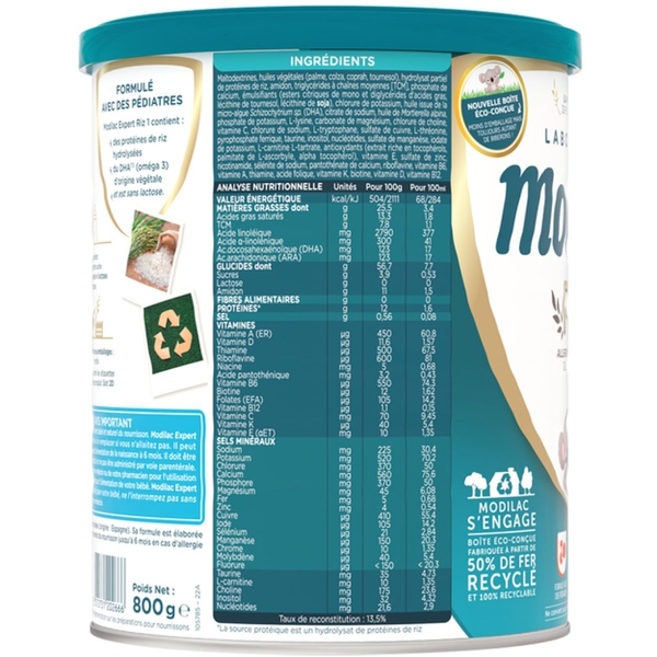 Sữa Modilac Expert Riz 1 800g - Phù hợp với trẻ dị ứng đạm sữa bò (0–6 tháng)