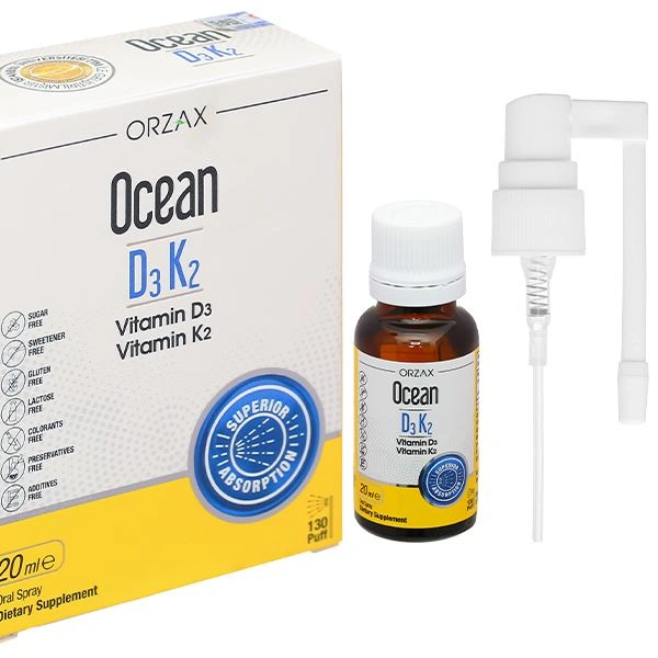 Ocean D3K2 Orzax 20ml – Bổ Sung Vitamin D3 & K2 Hỗ Trợ Hấp Thu Canxi Cho Trẻ Từ 0 Tháng Tuổi