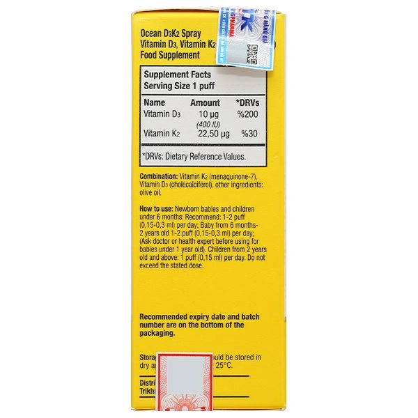 Ocean D3K2 Orzax 20ml – Bổ Sung Vitamin D3 & K2 Hỗ Trợ Hấp Thu Canxi Cho Trẻ Từ 0 Tháng Tuổi