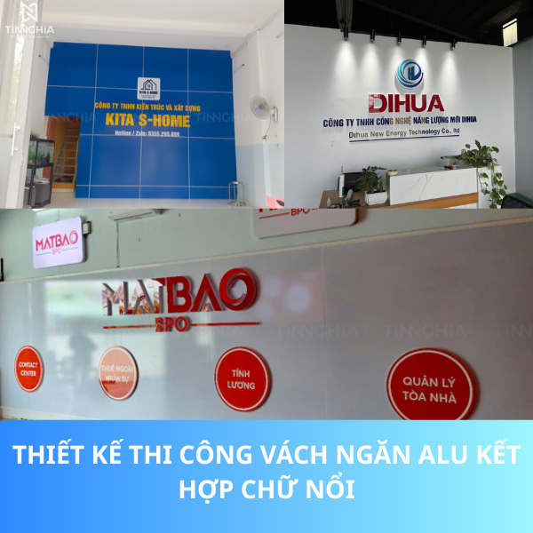 VÁCH NGĂN ALU VĂN PHÒNG | THI CÔNG KẾT HỢP CHỮ NỔI VÀ NỘI THẤT