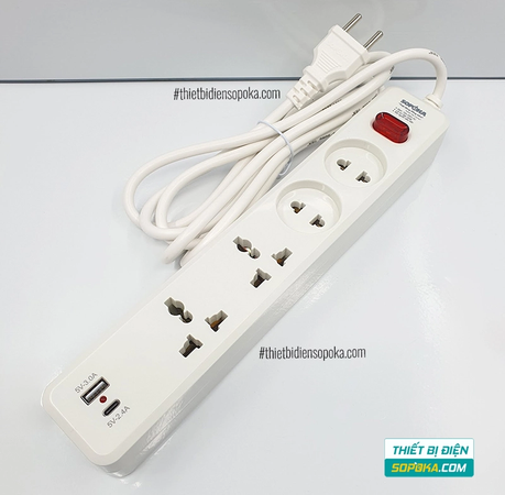 Ổ Cắm Điện 4 Lỗ Sạc Nhanh USB Type-C Lõi Sứ 2200W 10A 250V 4C2 SOPOKA