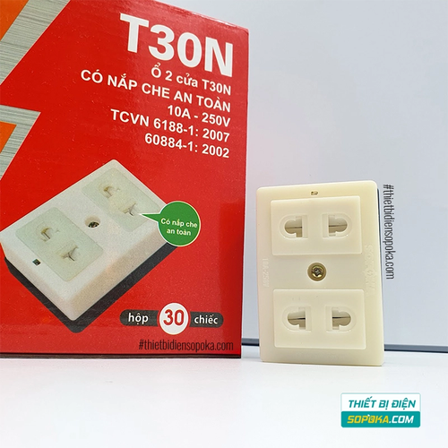 Ổ Cắm 2 Lỗ Gắn Táp Lô Có Nắp Che 2200W 10A T30N SOPOKA