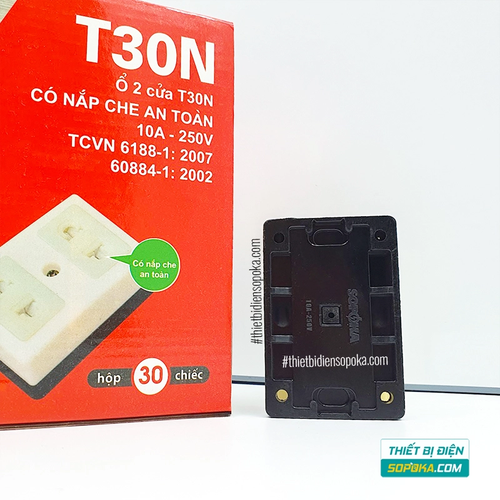 Ổ Cắm 2 Lỗ Gắn Táp Lô Có Nắp Che 2200W 10A T30N SOPOKA