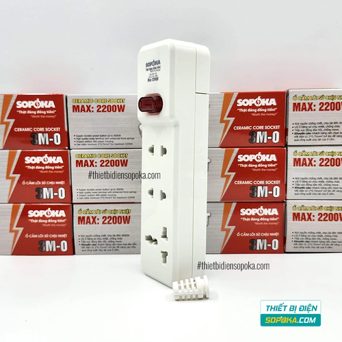 Ổ Cắm Điện 3 Lỗ Lõi Sứ Không Dây 2200W Có Công Tắc 3M-0 SOPOKA