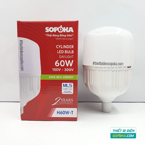 Bóng Đèn LED Trụ Tròn Sáng Trắng 20–60W 85–265V H20W-T/H30W-T/H40W-T/H50W-T/H60W-T SOPOKA