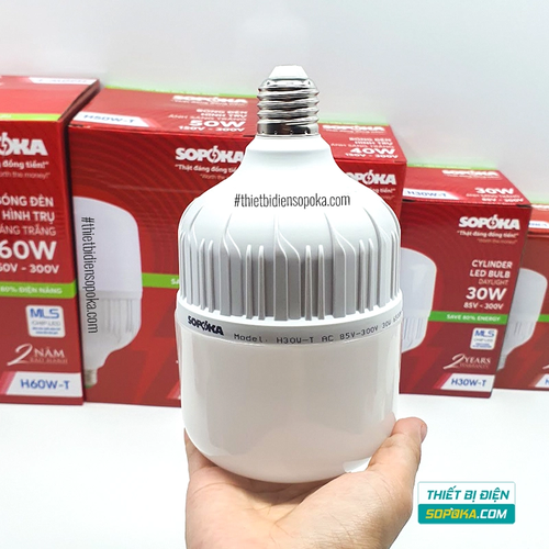 Bóng Đèn LED Trụ Tròn Sáng Trắng 20–60W 85–265V H20W-T/H30W-T/H40W-T/H50W-T/H60W-T SOPOKA