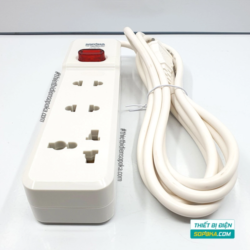 Ổ Cắm Điện 3 Lỗ Lõi Sứ Có Dây Và Công Tắc 2200W 10A 3M2 SOPOKA