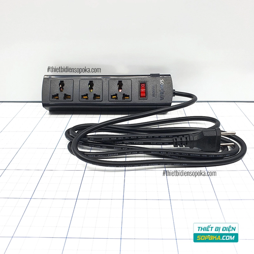 Ổ Cắm Điện 3 Lỗ Lõi Sứ Chống Cháy Tự Ngắt Quá Tải 2200W 10A 3T SOPOKA