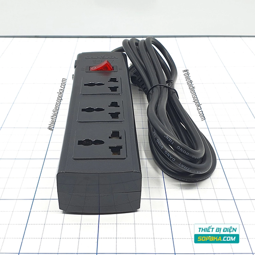 Ổ Cắm Điện 3 Lỗ Lõi Sứ Chống Cháy Tự Ngắt Quá Tải 2200W 10A 3T SOPOKA