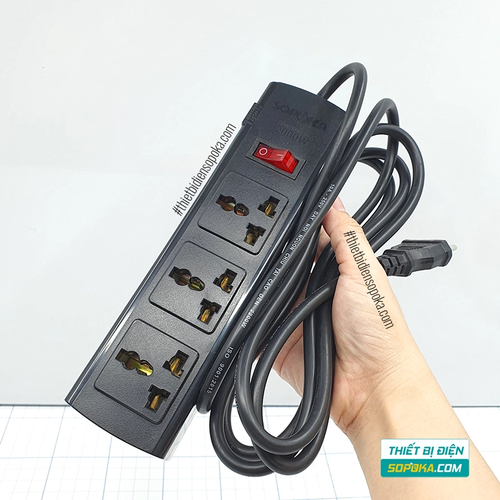 Ổ Cắm Điện 3 Lỗ Lõi Sứ Chống Cháy Tự Ngắt Quá Tải 2200W 10A 3T SOPOKA
