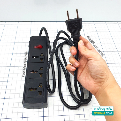 Ổ Cắm Điện 3 Lỗ Lõi Sứ Chống Cháy Tự Ngắt Quá Tải 2200W 10A 3T SOPOKA