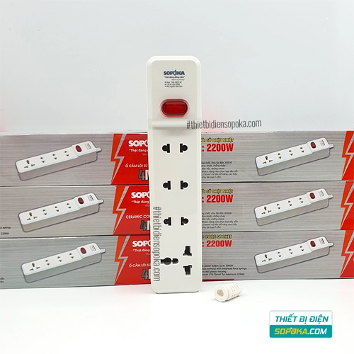 Ổ Cắm Điện 4 Lỗ Lõi Sứ Không Dây 2200W Có Công Tắc 4M-0 SOPOKA