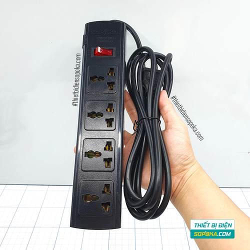 Ổ Cắm Điện 4 Lỗ 3 Chấu Lõi Sứ Chống Cháy Tự Ngắt Quá Tải 2200W 10A 4T SOPOKA