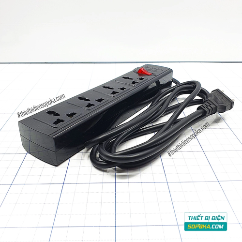 Ổ Cắm Điện 4 Lỗ 3 Chấu Lõi Sứ Chống Cháy Tự Ngắt Quá Tải 2200W 10A 4T SOPOKA
