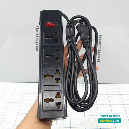 Ổ Cắm Điện 4 Lỗ 3 Chấu Lõi Sứ Chống Cháy Tự Ngắt Quá Tải 2200W 10A 4T SOPOKA