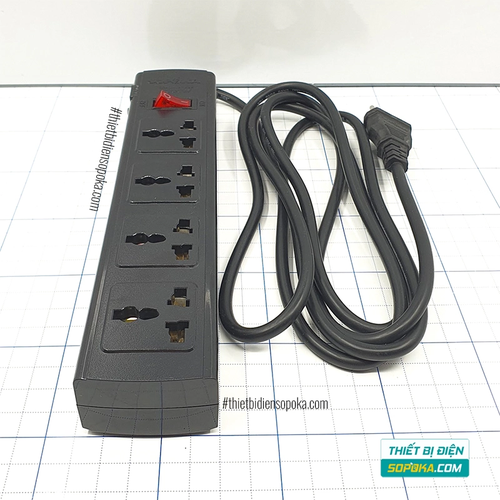 Ổ Cắm Điện 4 Lỗ 3 Chấu Lõi Sứ Chống Cháy Tự Ngắt Quá Tải 2200W 10A 4T SOPOKA