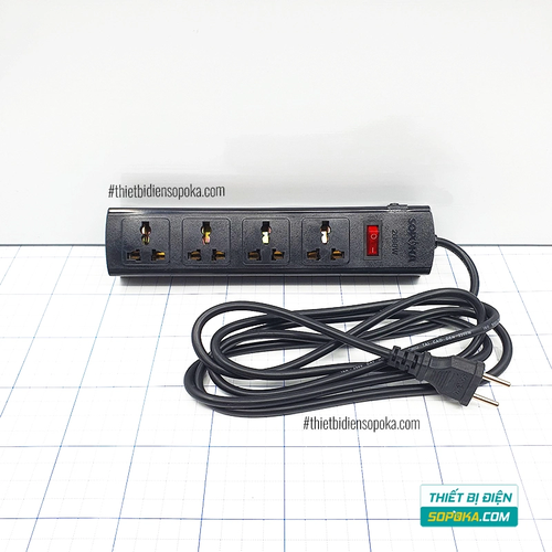 Ổ Cắm Điện 4 Lỗ 3 Chấu Lõi Sứ Chống Cháy Tự Ngắt Quá Tải 2200W 10A 4T SOPOKA