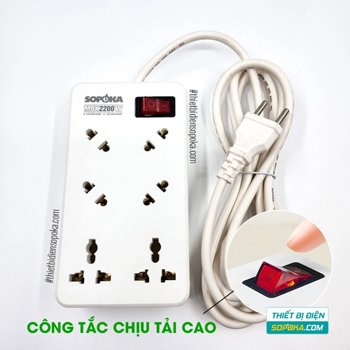 Ổ Cắm Điện 6 Lỗ Chéo Lõi Chịu Nhiệt 2200W 10A 6A2 SOPOKA