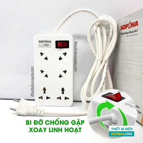 Ổ Cắm Điện 6 Lỗ Chéo Lõi Chịu Nhiệt 2200W 10A 6A2 SOPOKA