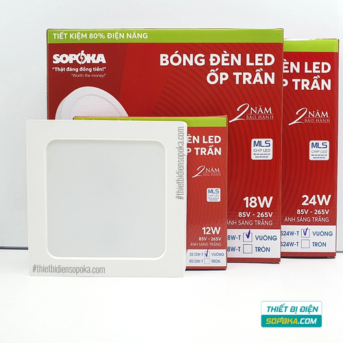 Bóng Đèn LED Ốp Trần Nổi Vuông 12W/18W/24W 85–265V SS12W/SS18W/SS24W SOPOKA
