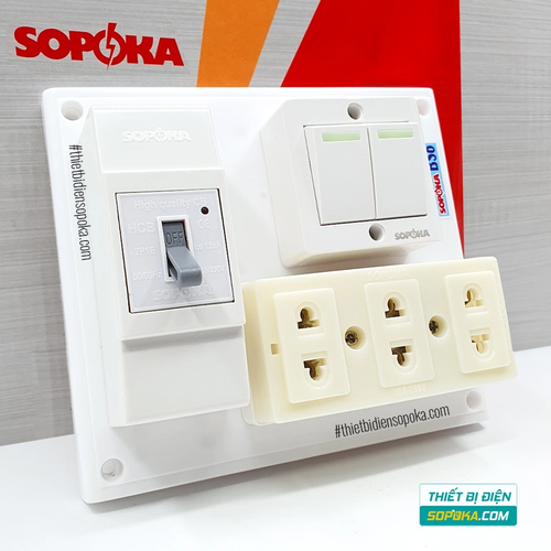 Bảng Điện 2 Công Tắc 3 Lỗ Cắm 2200W 10A BS6 SOPOKA