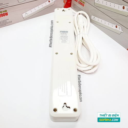 Ổ Cắm Điện 6 Lỗ Lõi Sứ Có Dây Và Công Tắc 2200W 10A 6M2 SOPOKA