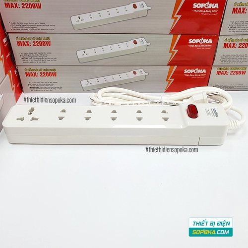 Ổ Cắm Điện 6 Lỗ Lõi Sứ Có Dây Và Công Tắc 2200W 10A 6M2 SOPOKA
