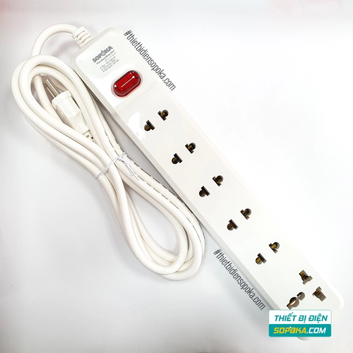Ổ Cắm Điện 6 Lỗ Lõi Sứ Có Dây Và Công Tắc 2200W 10A 6M2 SOPOKA