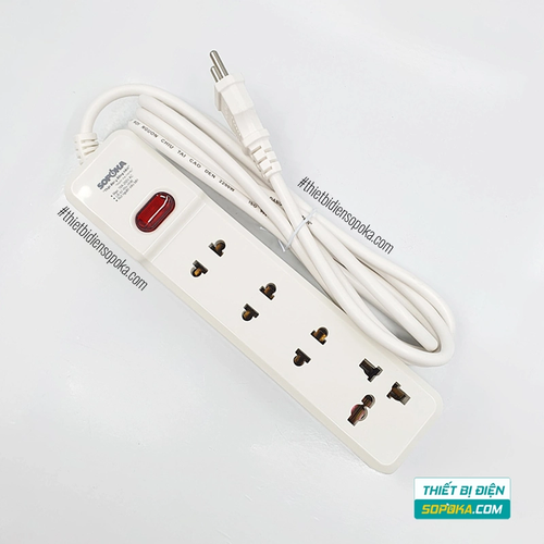 Ổ Cắm Điện 4 Lỗ Lõi Sứ Có Dây Và Công Tắc 2200W 10A 4M2 SOPOKA