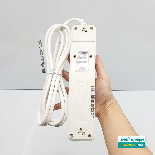 Ổ Cắm Điện 4 Lỗ Lõi Sứ Có Dây Và Công Tắc 2200W 10A 4M2 SOPOKA