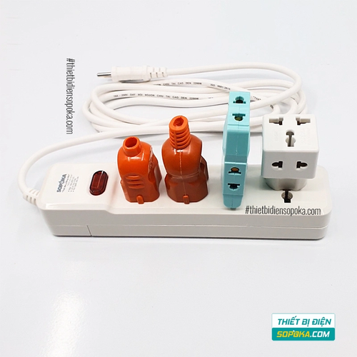 Ổ Cắm Điện 4 Lỗ Lõi Sứ Có Dây Và Công Tắc 2200W 10A 4M2 SOPOKA