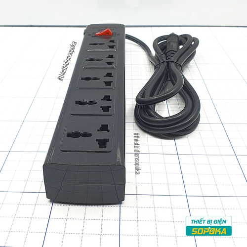 Ổ Cắm Điện 5 Lỗ 3 Chấu Lõi Sứ Chống Cháy Tự Ngắt Quá Tải 2200W 10A 5T SOPOKA