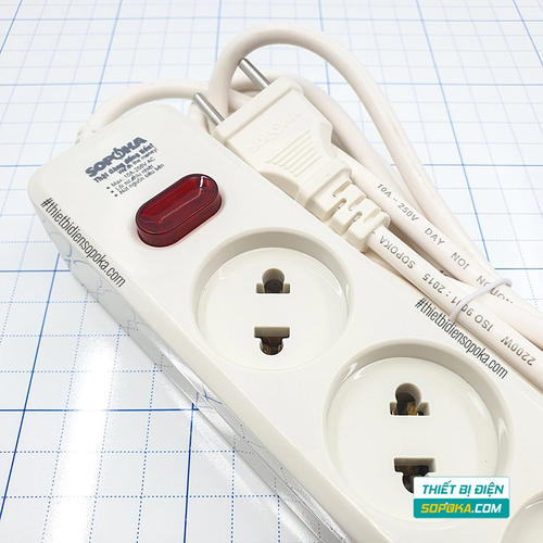 Ổ Cắm Điện 5 Lỗ Chéo Lõi Sứ 2200W 10A 5L2 SOPOKA