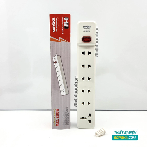 Ổ Cắm Điện 6 Lỗ Lõi Sứ Không Dây 2200W Có Công Tắc 6M-0 SOPOKA