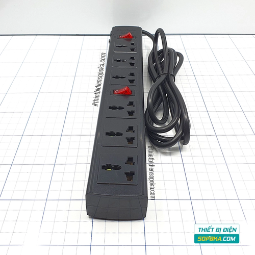 Ổ Cắm Điện 6 Lỗ 3 Chấu Lõi Sứ Chống Cháy Tự Ngắt Quá Tải 2200W 10A 6T SOPOKA