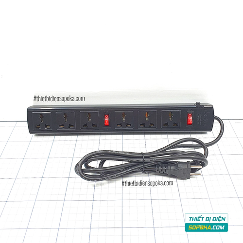 Ổ Cắm Điện 6 Lỗ 3 Chấu Lõi Sứ Chống Cháy Tự Ngắt Quá Tải 2200W 10A 6T SOPOKA
