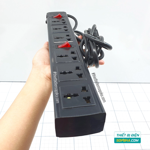 Ổ Cắm Điện 6 Lỗ 3 Chấu Lõi Sứ Chống Cháy Tự Ngắt Quá Tải 2200W 10A 6T SOPOKA