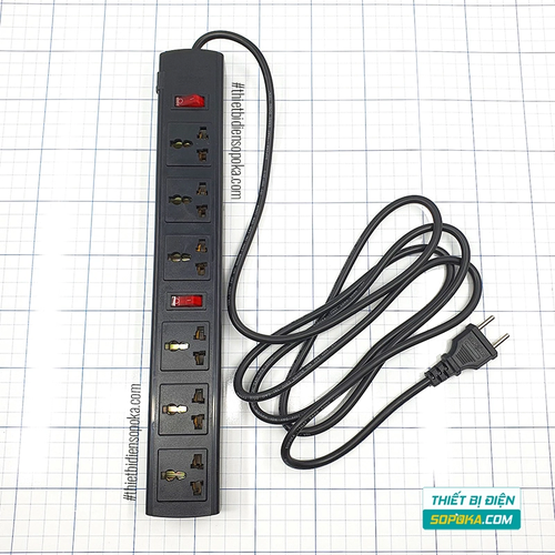 Ổ Cắm Điện 6 Lỗ 3 Chấu Lõi Sứ Chống Cháy Tự Ngắt Quá Tải 2200W 10A 6T SOPOKA