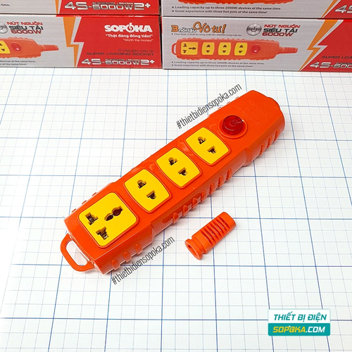 Ổ Cắm Điện 4 Lỗ 6000W Không Dây Có Nút Nguồn 4S-6000W2+ SOPOKA