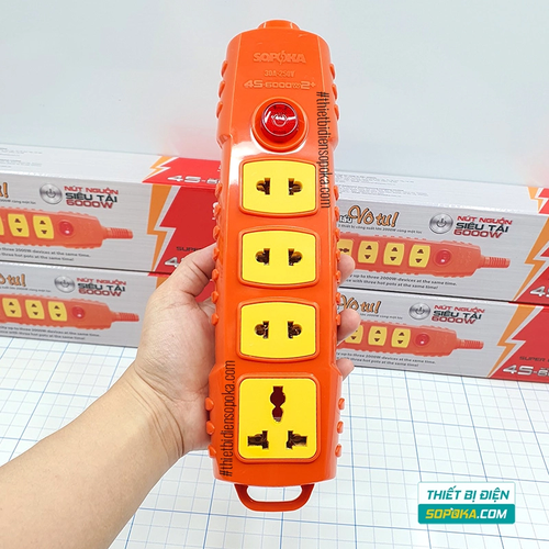 Ổ Cắm Điện 4 Lỗ 6000W Không Dây Có Nút Nguồn 4S-6000W2+ SOPOKA