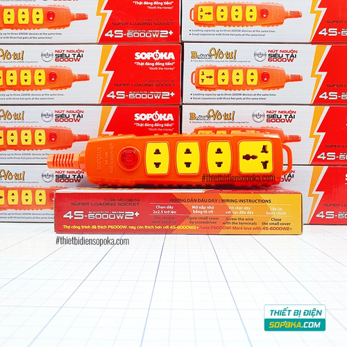 Ổ Cắm Điện 4 Lỗ 6000W Không Dây Có Nút Nguồn 4S-6000W2+ SOPOKA