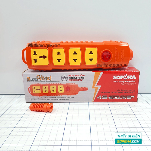 Ổ Cắm Điện 4 Lỗ 6000W Không Dây Có Nút Nguồn 4S-6000W2+ SOPOKA