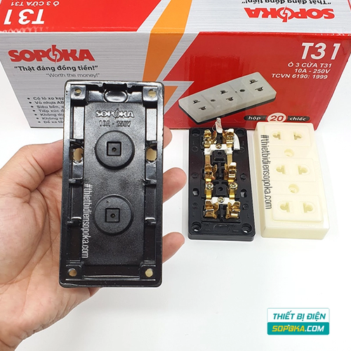Ổ Cắm Điện 3 Lỗ Gắn Tường/Gắn Táp Lô 2200W 10A T31 SOPOKA