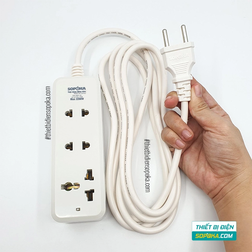 Ổ Cắm Điện 3 Lỗ 2200W Lõi Sứ Có Dây 3C2 SOPOKA