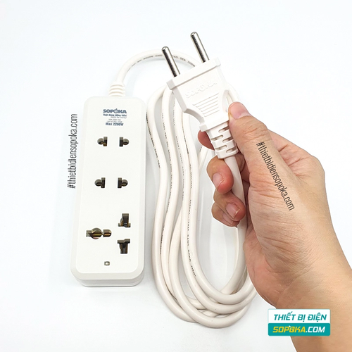 Ổ Cắm Điện 3 Lỗ 2200W Lõi Sứ Có Dây 3C2 SOPOKA