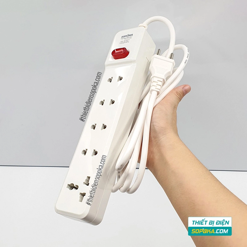 Ổ Cắm Điện 5 Lỗ Lõi Sứ Có Dây Và Công Tắc 2200W 10A 5M2 SOPOKA