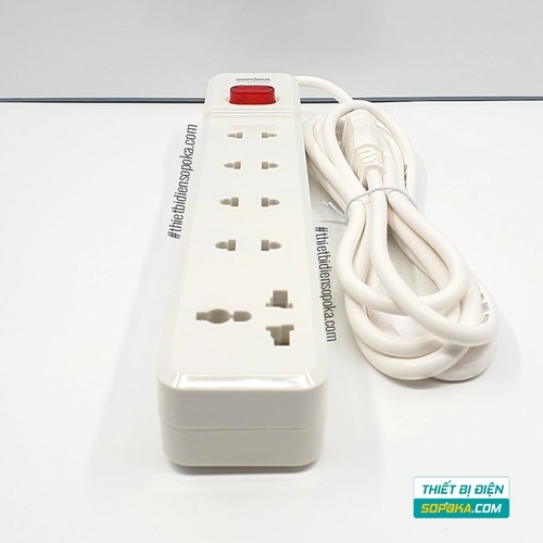 Ổ Cắm Điện 5 Lỗ Lõi Sứ Có Dây Và Công Tắc 2200W 10A 5M2 SOPOKA