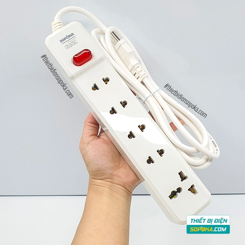 Ổ Cắm Điện 5 Lỗ Lõi Sứ Có Dây Và Công Tắc 2200W 10A 5M2 SOPOKA